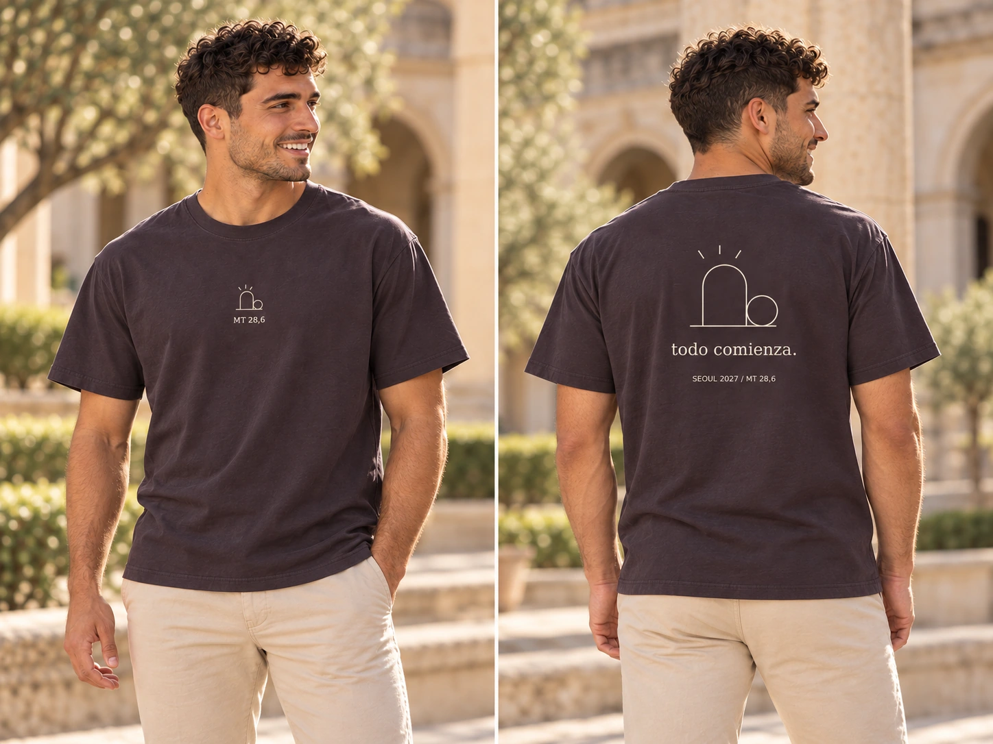 Camiseta cristiana Alba, modelo e imagen generados con IA